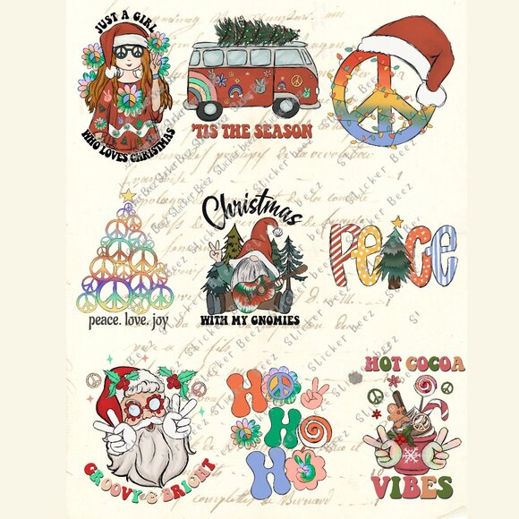 Hippy Groovy Xmas Supplies For Card Toppers Scrapbook Junk Journal Crafts - Picture 1 of 1